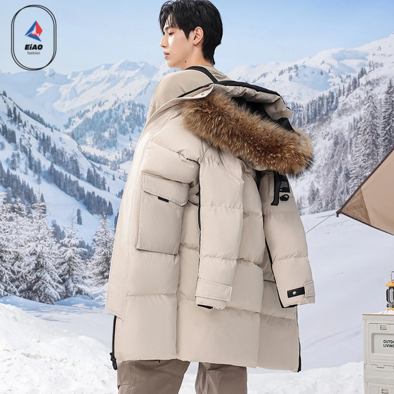 

EIAO Gorpcore Long Down Jacket Men 2025 Winter Designer Thick White Duck Down Warm Coat Climbing Ski Multi pocket Parka Puffer