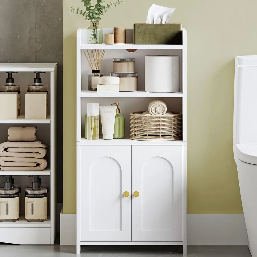 

Небольшой шкаф для хранения в ванной комнате, органайзеры для ванной комнаты и хранилище с двумя дверцами и полками, напольный шкаф, отдельно стоящий с регулировкой