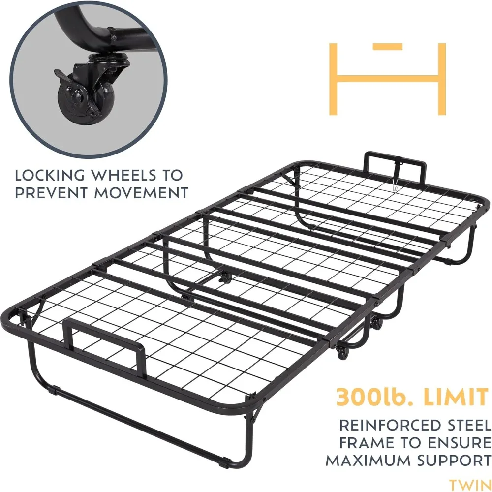 سرير من إسفنج الذاكرة قابل للطي بحجم مزدوج من Heyward مع إطار فولاذي وغطاء قابل للغسل، معتمد من CertiPUR-US #5