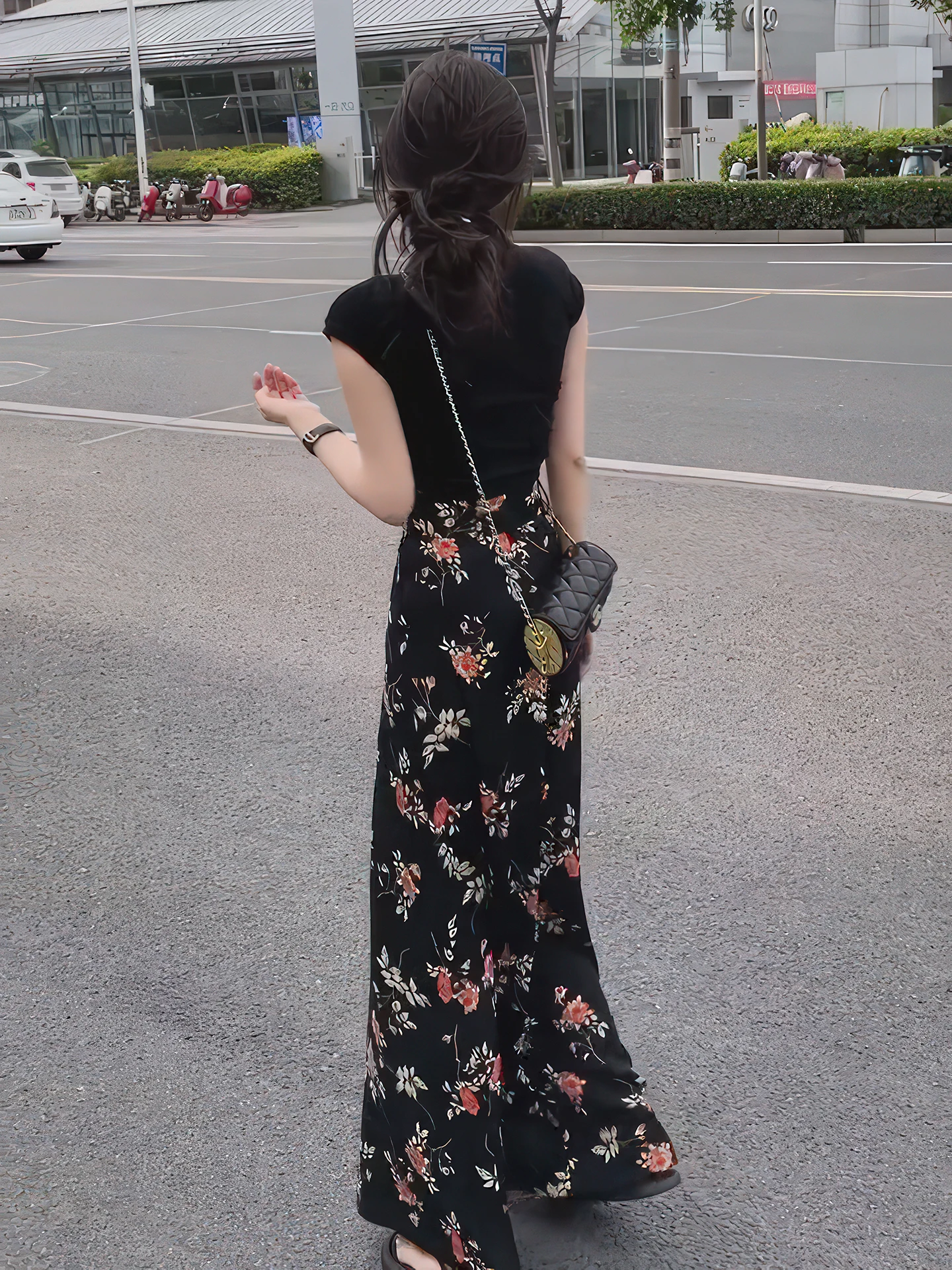 Calças Largas Florais Estilo Coreano para Mulheres Verão 2025 Novas ulares de Cintura Alta inando até o Chão