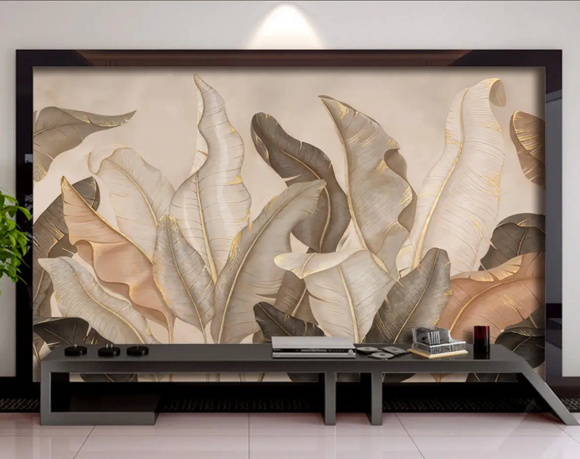 Custom Mural Wallpaper Nordic Hand Painted Grass Leaf Mural Plant Art Wallpaper Living Room TV Background Wall 3D Wallpaper