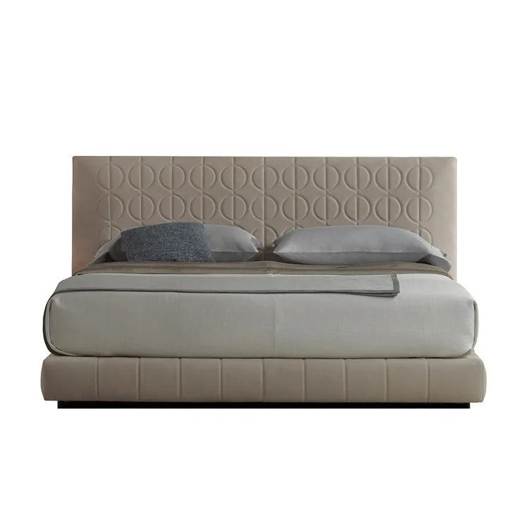 #Modern Beige Geometric Tufted Leather Upholstered Bed-Eco-Friendly Custom Size & Color Available