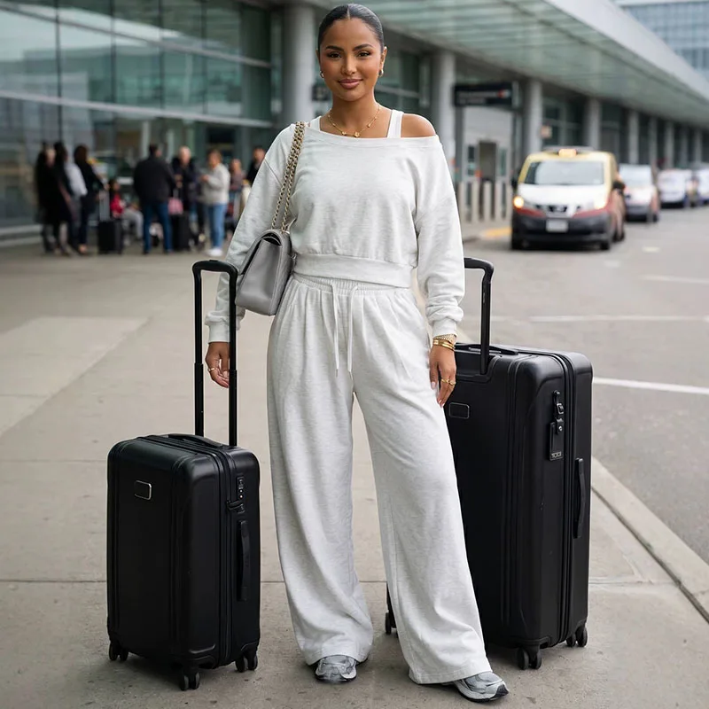 Doyerl Solid Casual Outfits for Woman Two Piece Set Fall Clothes Slash Neck Long Sleeve Sweatshirt Top and Swantpants Track Suit