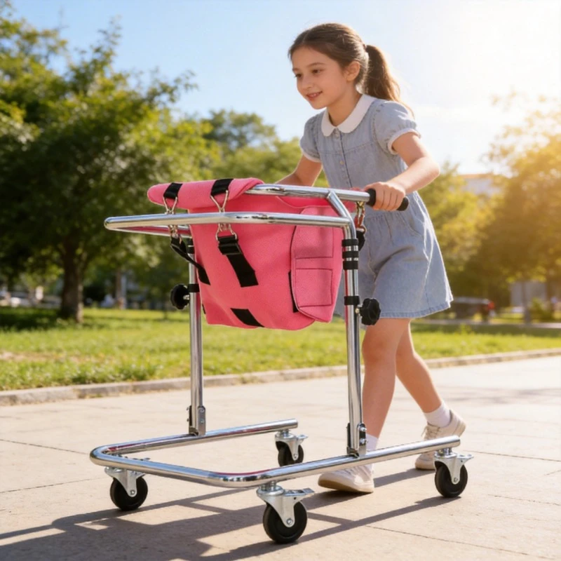 Pink 4-Wheel Rollator Walkers,Suitable Height for Children with Cerebral Palsy Mobility Walkers with Seat Walking Aids Rollators