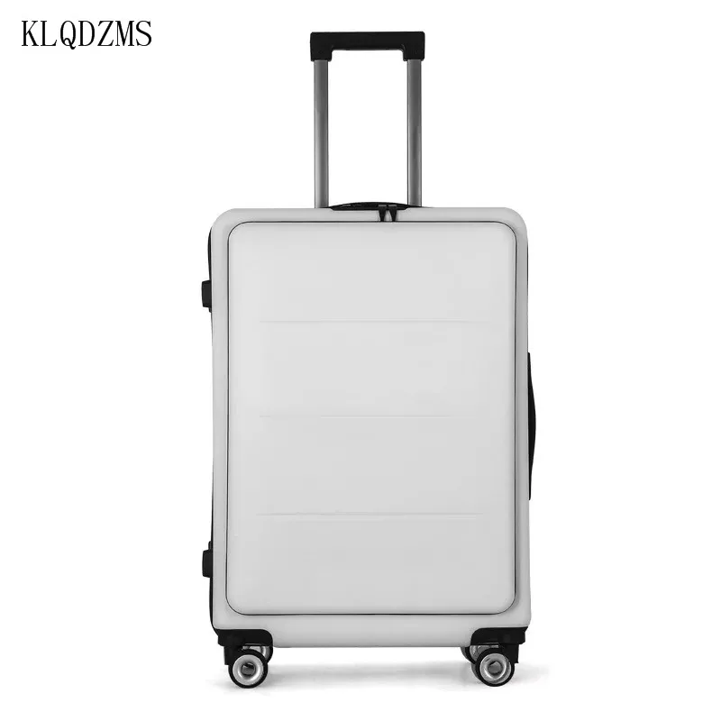 KLQDZMS 20\'\'22\'\'24Multifunctional Double Zippered Suitcase Unisex Cabin Front Opening Roller Luggage Waterproof Bag For Students