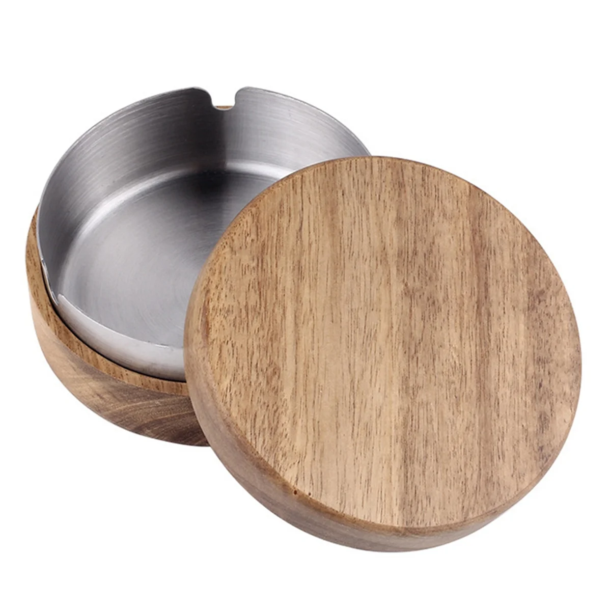 Wood Ashtrays with Lid Covered Windproof Ashtray with Stainless Steel Liner Indoor Outdoor Ash Tray,13 X 4.5cm