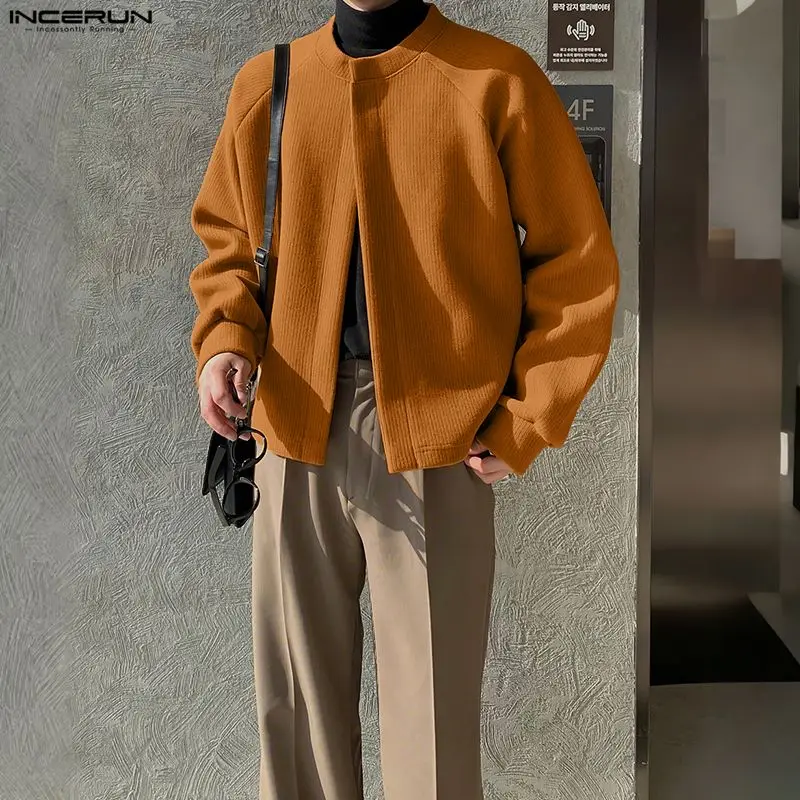 INCERUN Giacche da uomo Solido Manica lunga Casual Cappotti sottili maschili Punto aperto Streetwear Cardigan moda stile coreano Capispalla da uomo