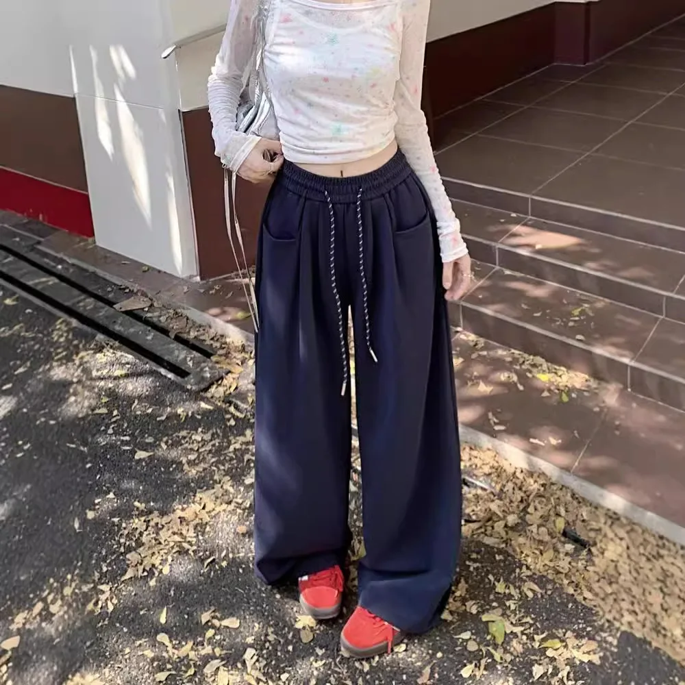 Lazy Style Wide Leg Pants for Women in Autumn and Winter 2025 New High Waisted Hanging Straight Leg Casual Floor Length Pants