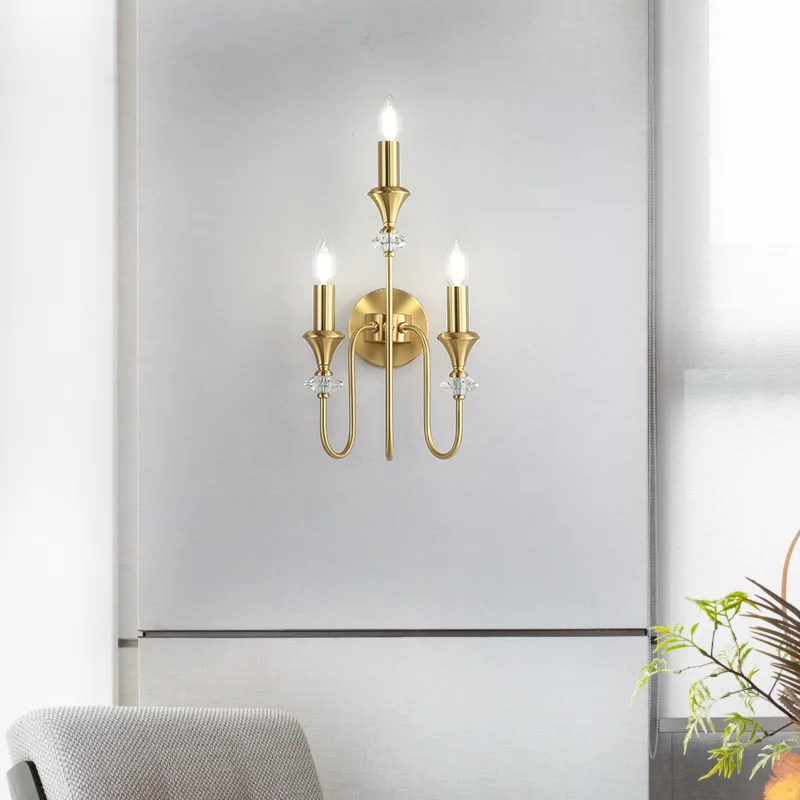 French retro all-copper wall lamp single-head double-head three-head candle American living room background wall aisle bedroom b