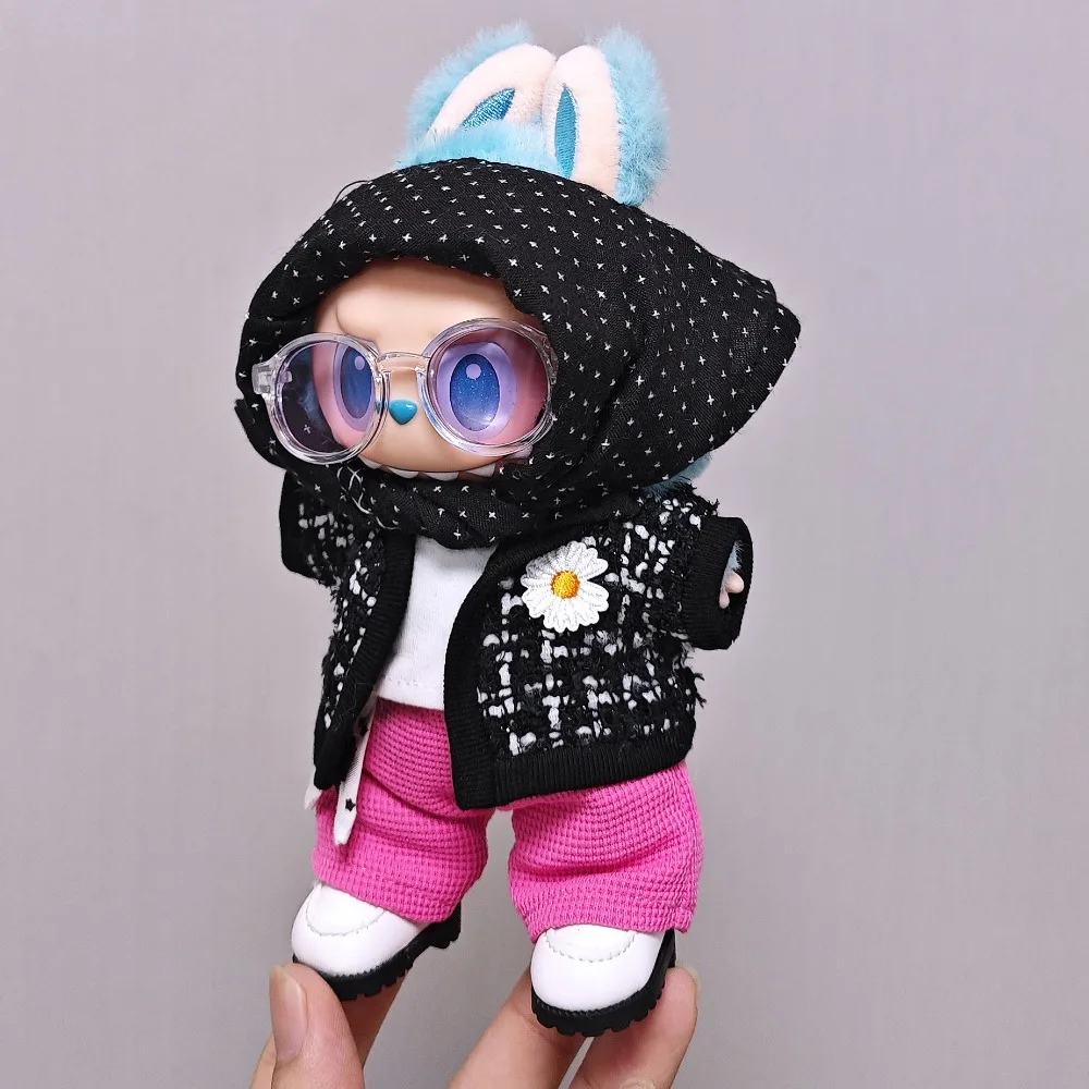 1SET 17cm Labubu Doll Clothes Headscarf Coat T-shirt  Pants Shoes Glasses Doll Accessories Sitting Party Changing Dress Game Toy