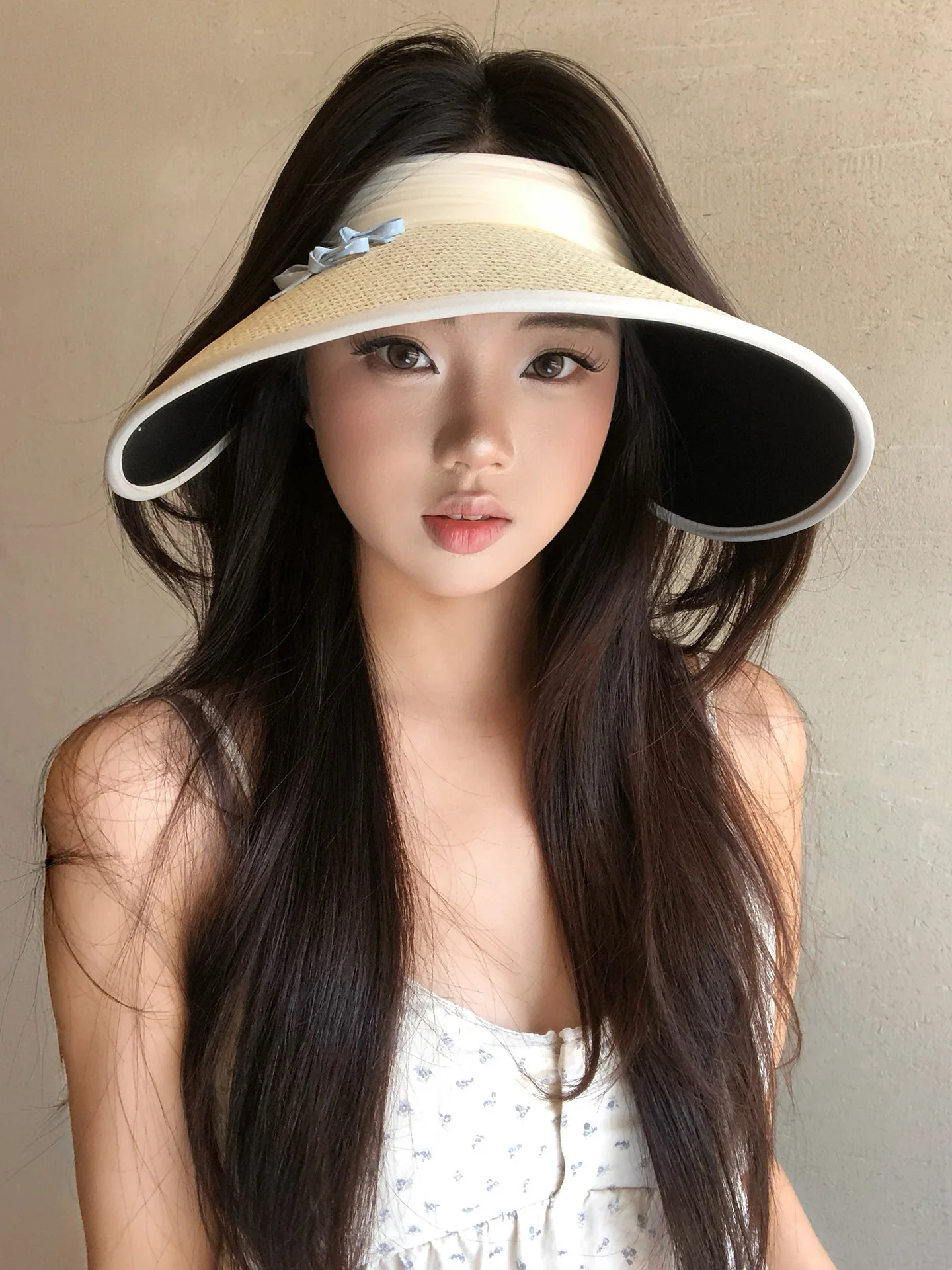 Women's Summer Outdoor Travel Sun Protection Hat Large Brim UV Protection Straw Weaving Empty Top Hat  Knot Hat