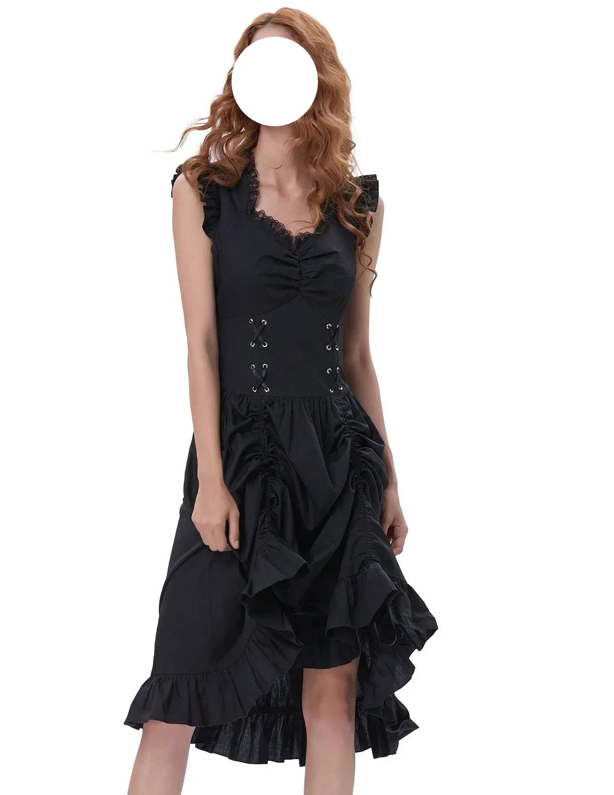 Damska sukienka Steampunk gotycka średniowieczna wiktoriańska bez rękawów z falbankami damska duża bandażowa huśtawka elegancka odzież imprezowa