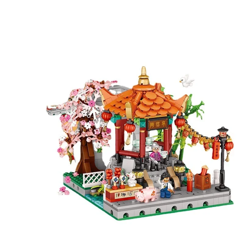 LOZ small particle building blocks Jiangnan water town four corner Pavilion assembled toy gift