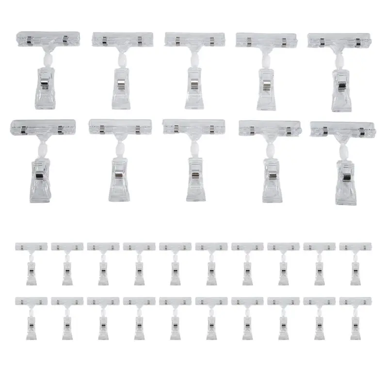 Classic-30 Pcs Label Holders Sign Clip, Plastic Clear Rotatable Sign Clips, Merchandise Sign Display Clip, Price Tag Clamp Durab