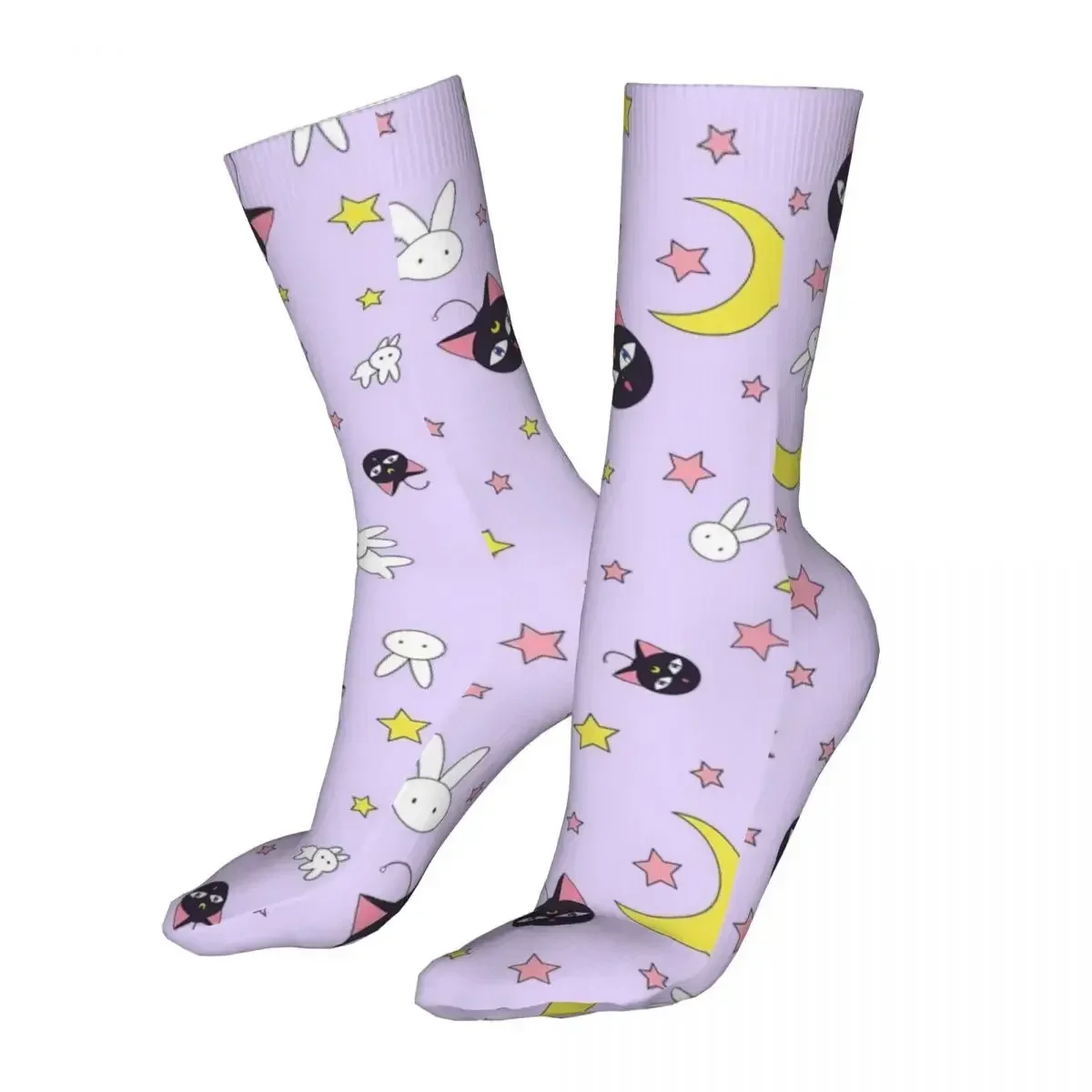 Fashion Socks Men's Women's Casual Cute Cats Moon  Graphic Stockings Spring Summer Autumn Winter