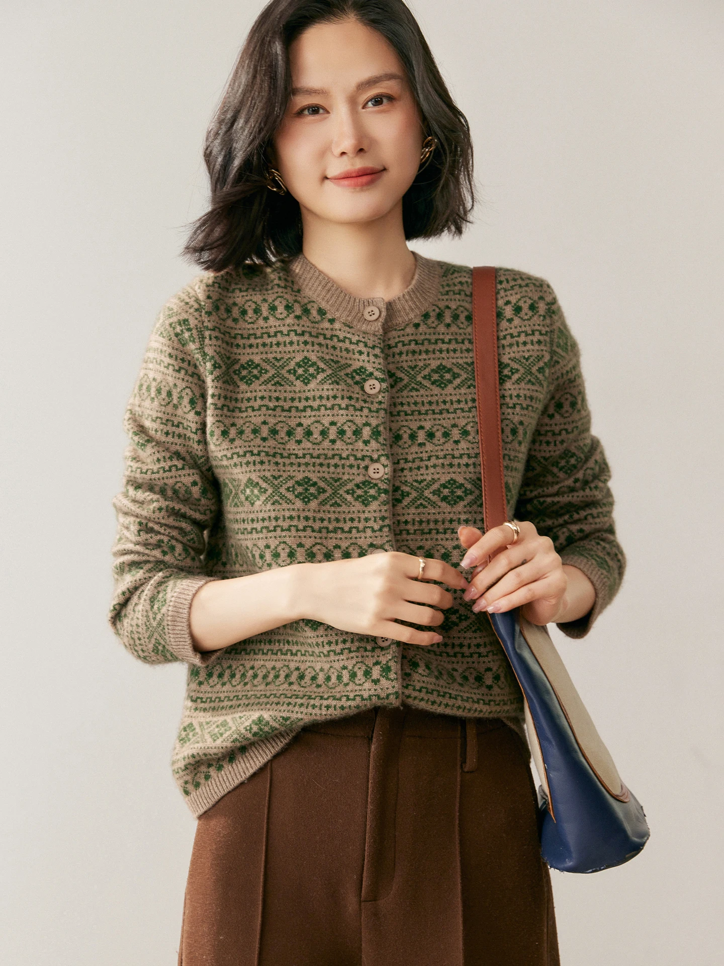 Women's 100% Goat Cashmere Cardigan Sweater Autumn Winter O-neck Button Fair Isle Retro Soft Knit Clothing Light Luxury High-end