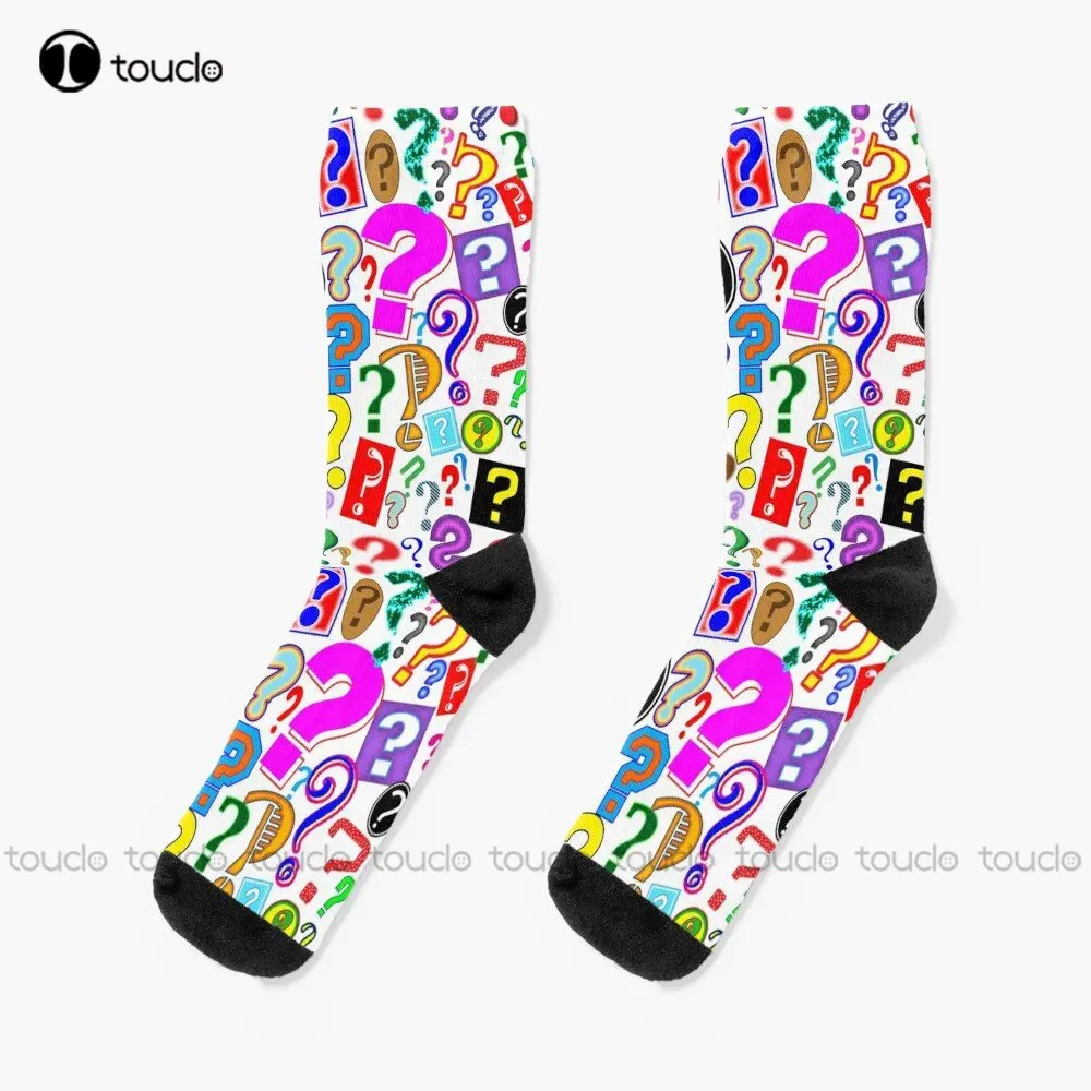 Fun Vibrant Pattern Of Question Marks Socks Long Socks For Men Personalized Custom Unisex Adult Teen Youth Socks Custom Gift Art