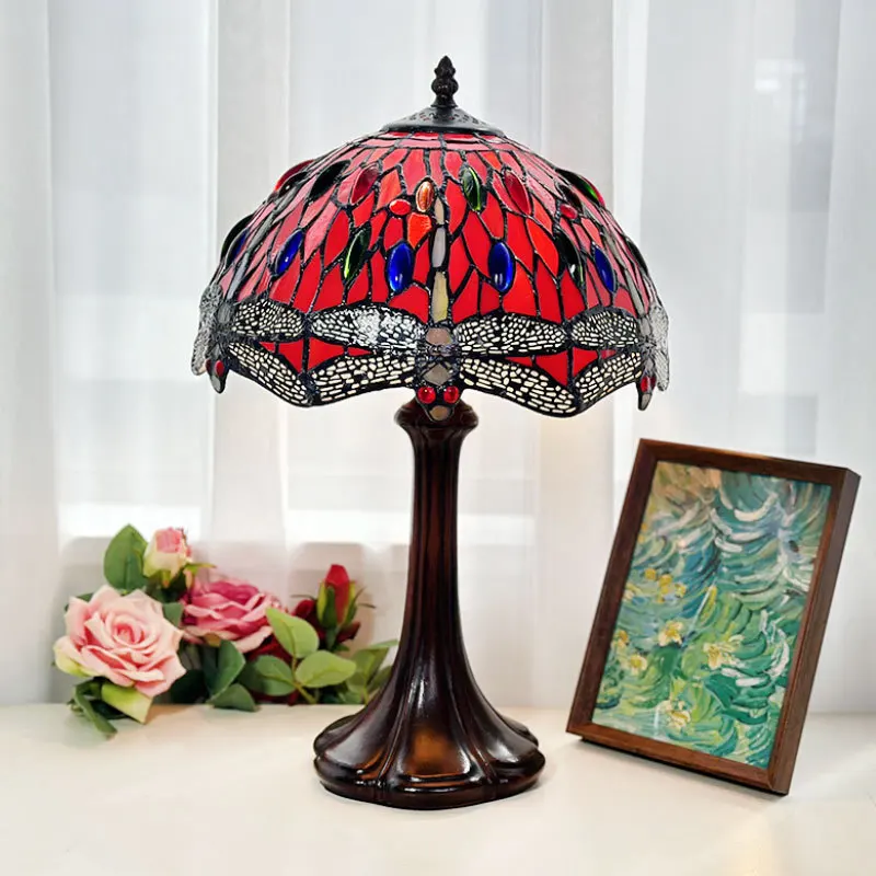12 inch red dragonfly European bedroom bedside study bedroom glass handmade desk lamp