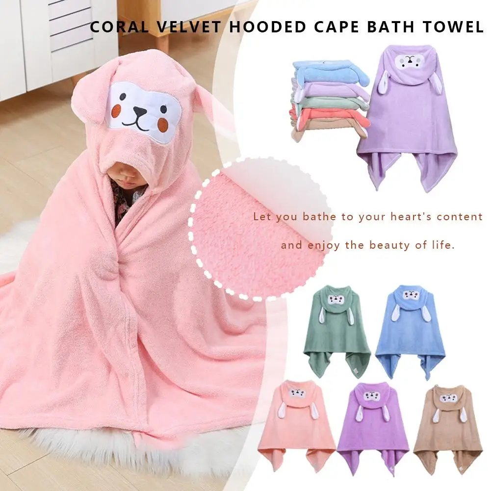 

Bath Towel For Children Hooded Cape Cloak Absorbent Baby Hooded Bathrobe Cartoon Baby Coral Fleece Bath Towel For Children W5o2