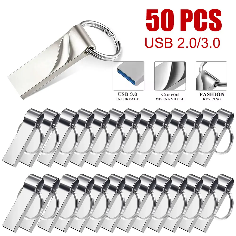50PCS 3.0 High-speed 2.0 Custom LOGO Flash drive 4GB 8GB pen drive 16GB 32GB 64GB 128GB Pendrive Metal USB with key gift