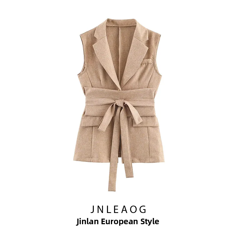 

JNLEAOG Весенняя новинка: Женский модный универсальный жакет без рукавов в деловом стиле, на одной пуговице, из полиэстера