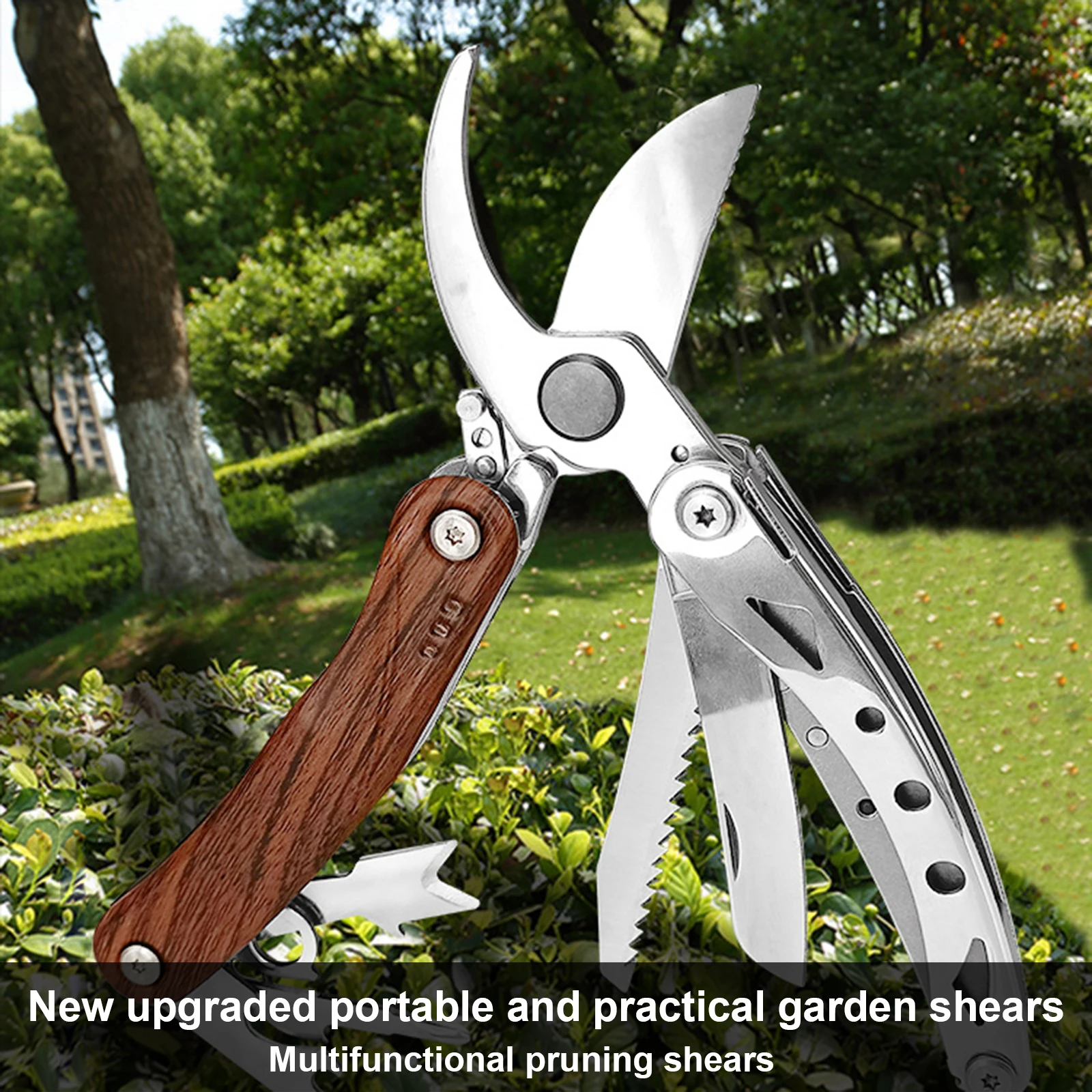 

7-in-1 multifunctional garden trimmer, foldable gardening tool, portable outdoor survival multifunctional tool with storage bag