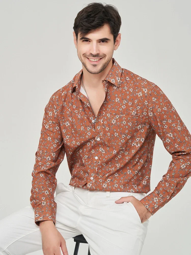 Men Clothing Non-iron Large Size Stretch Shirt Men's Long-sleeved Fashion Temperament Casual Shirt Tops Printed Shirts & Blouses