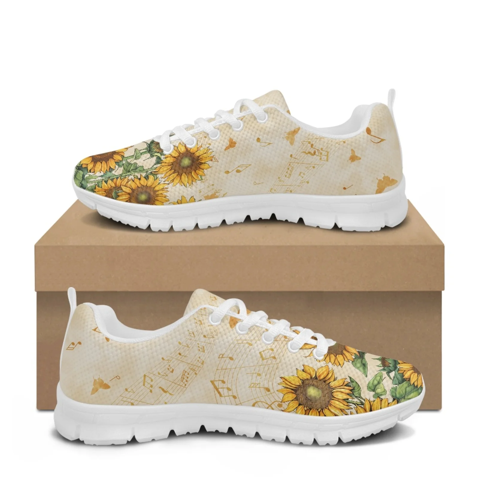 Coloranimal Sunflower Notes Mens Lace Up Athletic Trainers Lightweight Soft Womens Running Sports Shoes for Travel