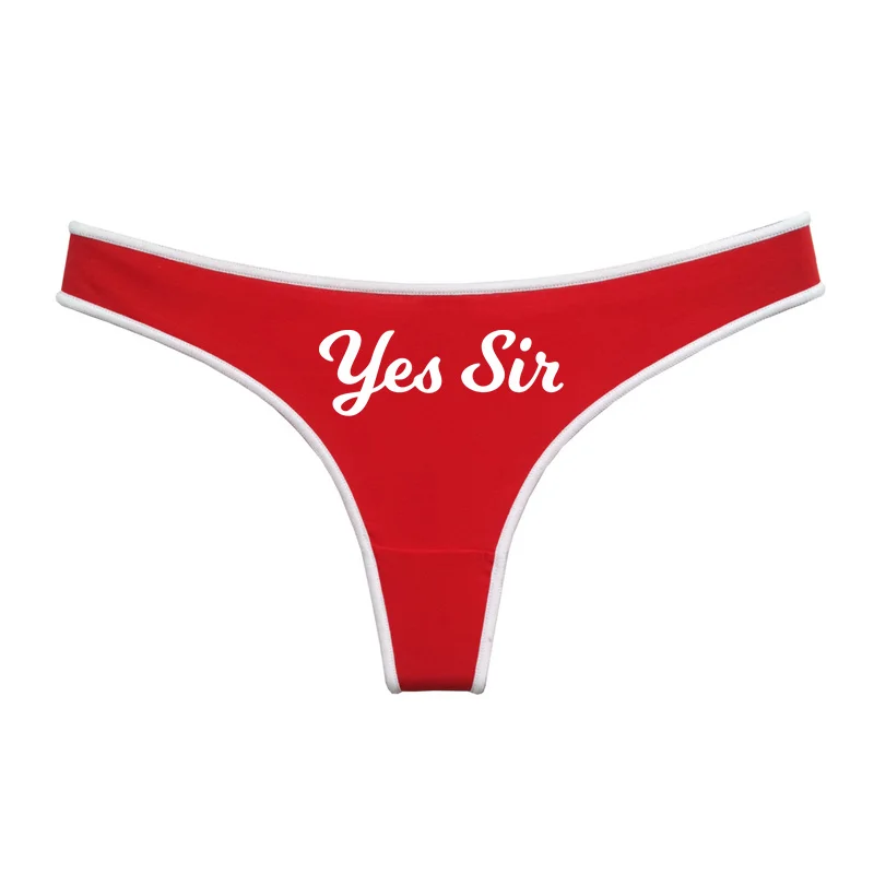 YES SIR Letters Print Female Lingerie Red Cotton Thong Underwear for Womens Soft Seamless Invisible Breathable Sport Underpant