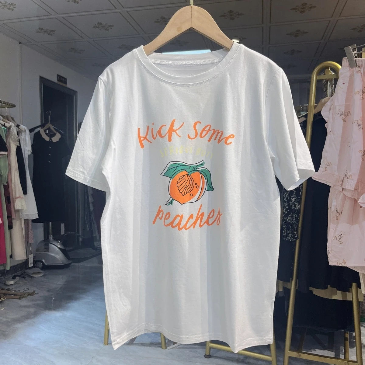 

New Loose Ins Short-sleeved Summer 2025 White Top Printed Round-neck Casual T-shirt