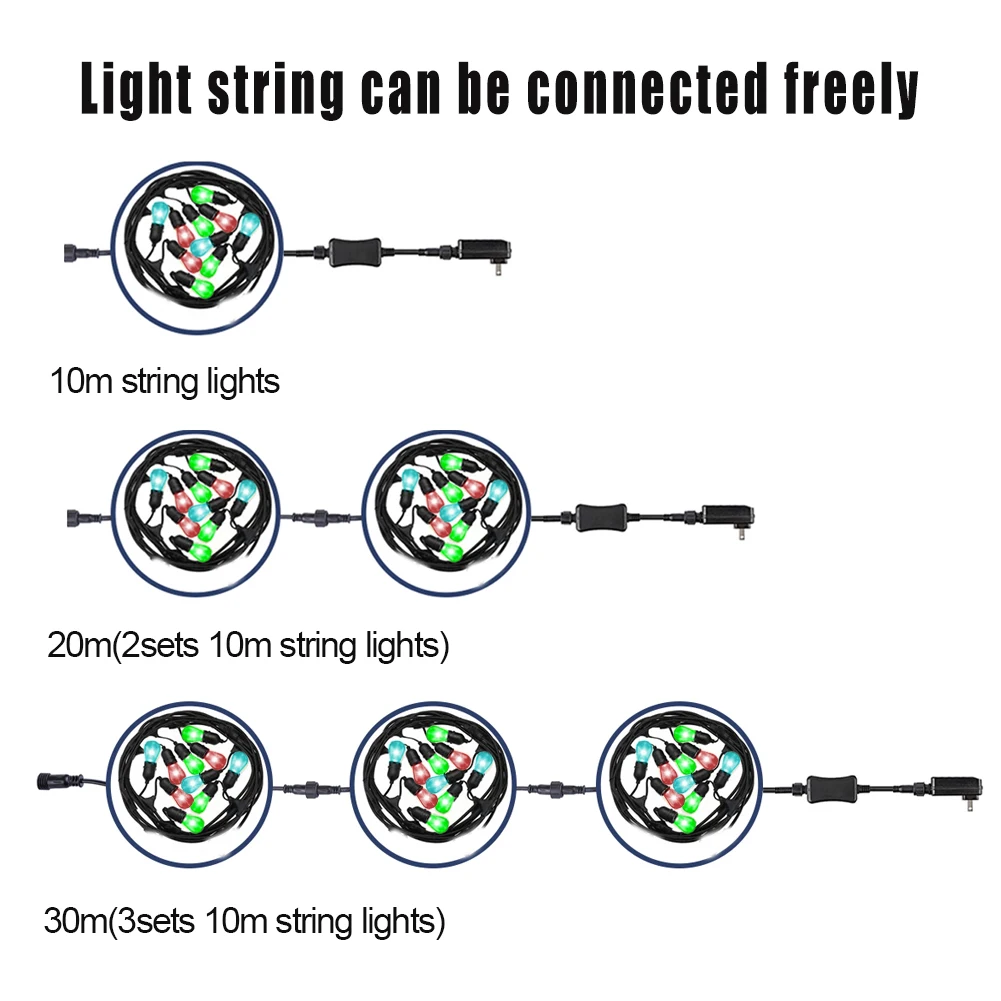 10m 20m 30m Commercial Grade Waterproof Outdoor RGB LED String Lights S14 Bulb  Wifi Tuya Festoon Garden LED Lights