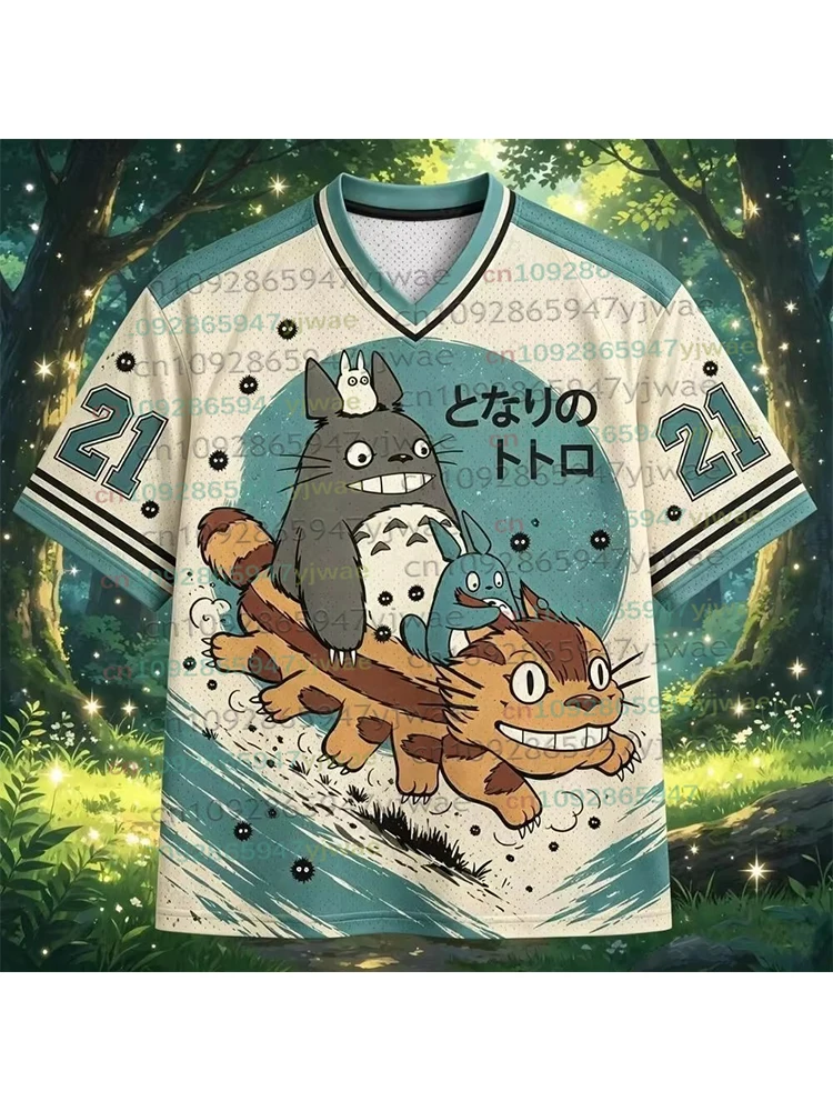 Herrenhemd Damen-T-Shirt Anime Nachbar Totoro V-Ausschnitt Jersey Kurzarm Sport T-Shirt Casual Streetwear Hip Hop Herrenbekleidung – Detail 7