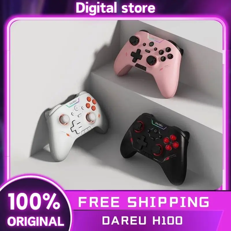 Dareu H100 Gamepad Three Mode Wireless Game Controller 1000Hz Polling Rate Hall Custom Trigger Gamepads For PC NS Smartphone