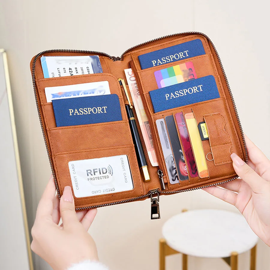 جديد جواز سفر كليب المحفظة النساء والرجال متعددة الوظائف بولي Leather الجلود بطاقة Holde تتفاعل مكافحة سرقة الضرب محافظ حقيبة التخزين #2