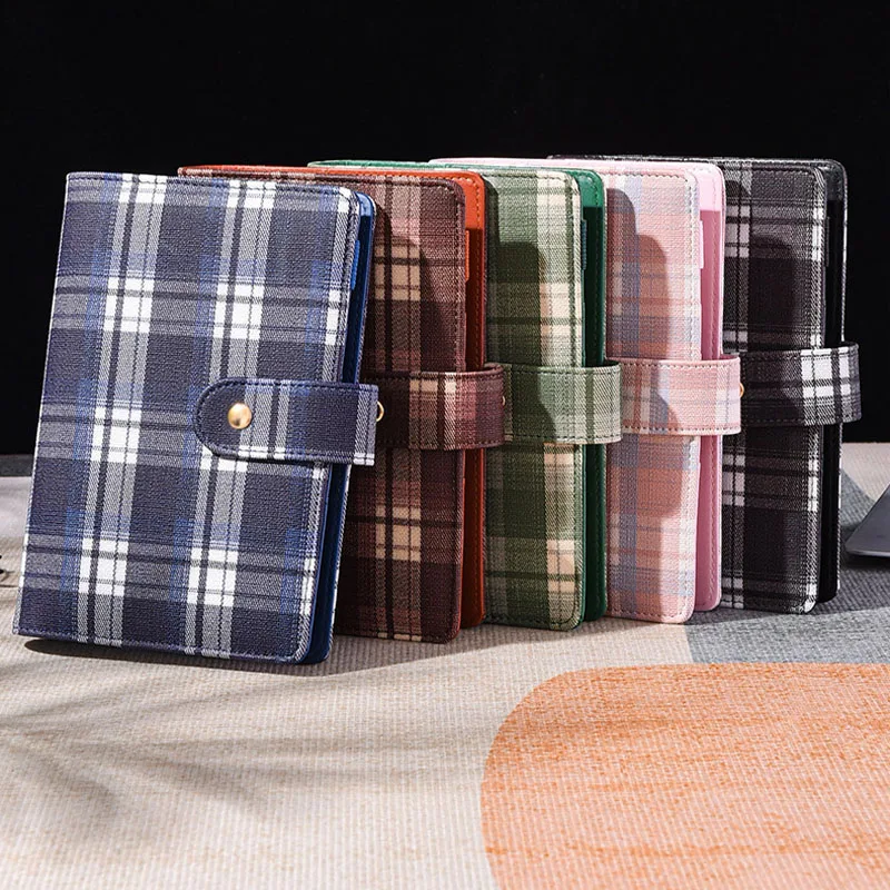 

Винтажный блокнот-планер формата А6 из канваса в клетку тартан с застежкой-кнопкой, карманами для карт, для путешествий и учебы