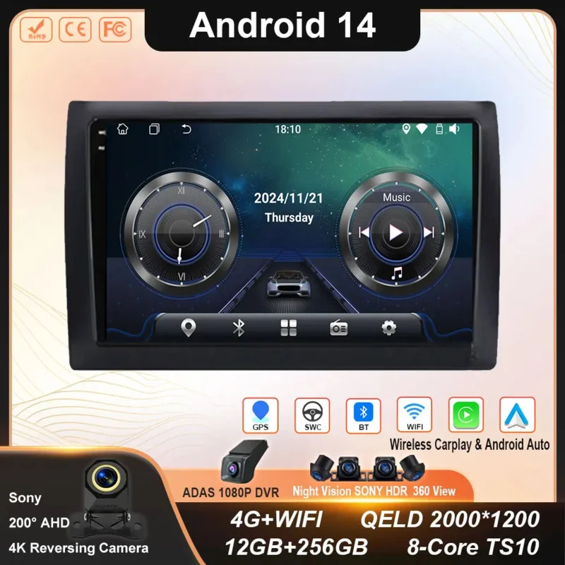 

Android 14 Carplay Auto For Fiat Stilo 2002-2010 Car Radio Multimedia Video Player Stereo GPS Navigation WIF Head Unit No 2din