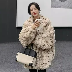 Cross-border New Leopard Print Brush Fur Fur Coat Autumn and Winter Women's Imitation Rabbit Hair Spots Loose Plush Clothes