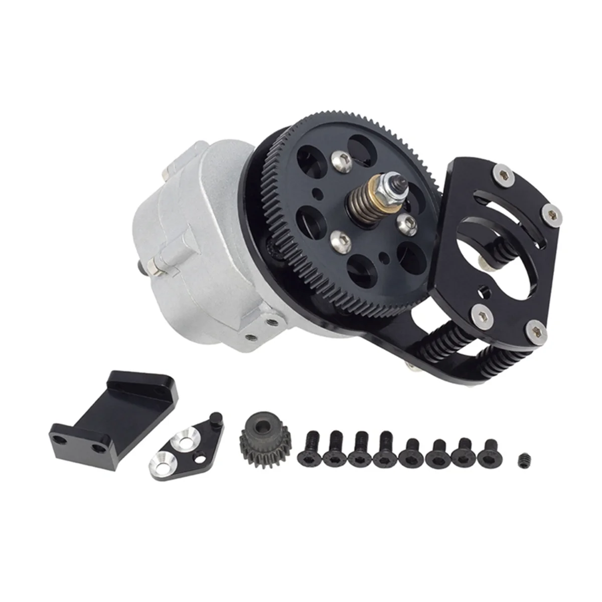 Metal Single Speed Transmission with Motor Gear Mount for 1/10 RC Track Car RC4WD D90 II D110 Gelande 2, Silver