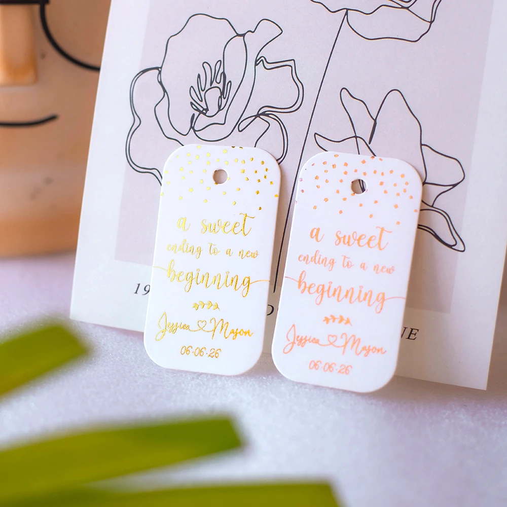 

YJJ19-35x65mm Personalized Card Gold Logo Rectangle tags Handmade Items Hang Tags Garment Accessories Wedding Invitations