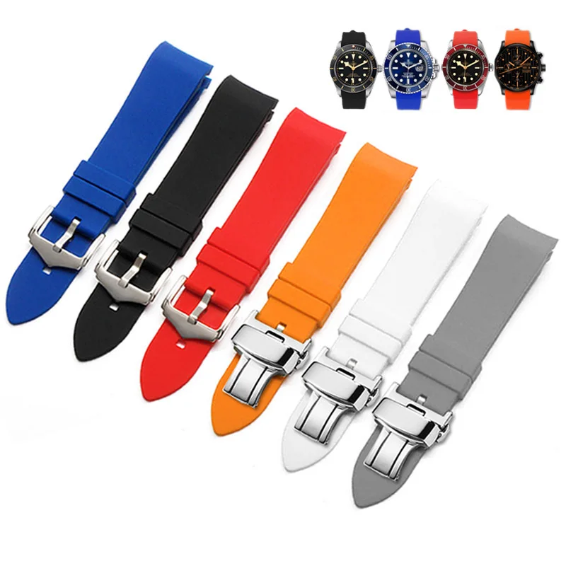 PEIYI 18 19 20 21 22 23 24mm Silicone Watchband Suitable For Tissot T41/T035 Citizen Seiko Arc Mouth Rubber Watch Strap