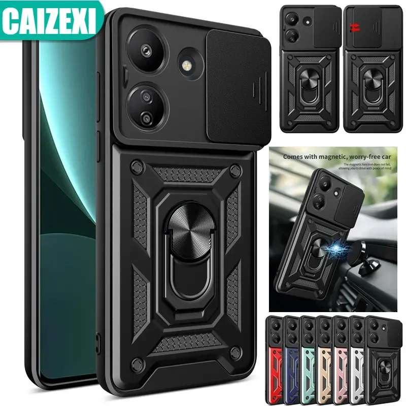 Custodie porta anello magnetico antiurto per armatura per Xiaomi Redmi 13C 13 C Redmi13C Cover posteriore di protezione dell\'obiettivo della