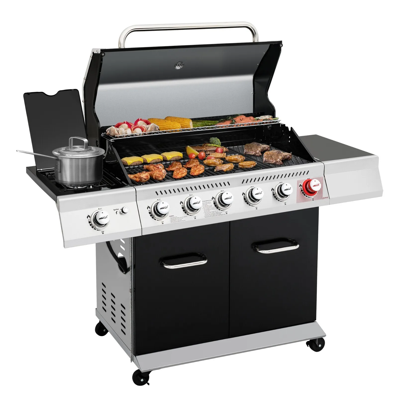 

6-Burner Propane Gas Grill in Black Outdoor Backyard BBQ Party