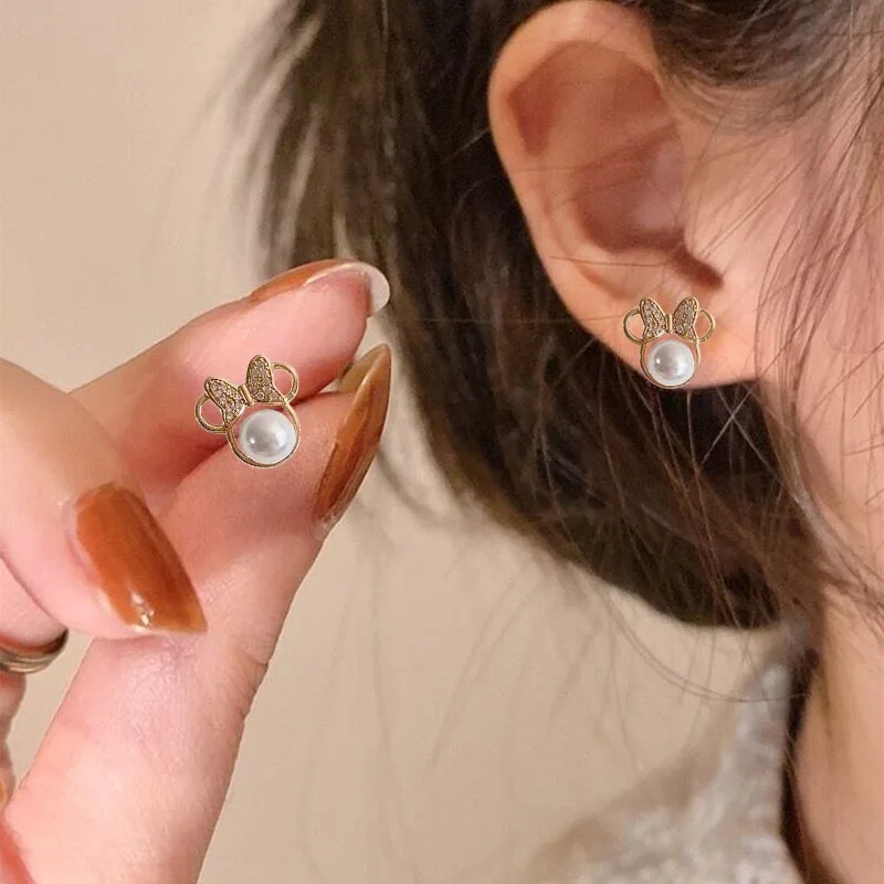

Creative Anime Minnie Series Earrings Disney Cartoon Pearls Fashion Personality Earrings Women Jewelry Accessories Holiday Gifts