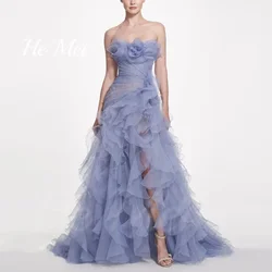 Sexy Party Gowns For Women Tulle Illusion Romantic Strapless A Line Evening Dresses Split Sleeveless Floor Length Prom Dress