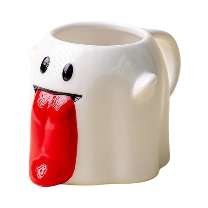 Specters Coffee Cup With Red Tongue Detail for Fall Tables, Smooth Drinkware for Tea and Milk, Seasonal Accent for Indoor KXRE