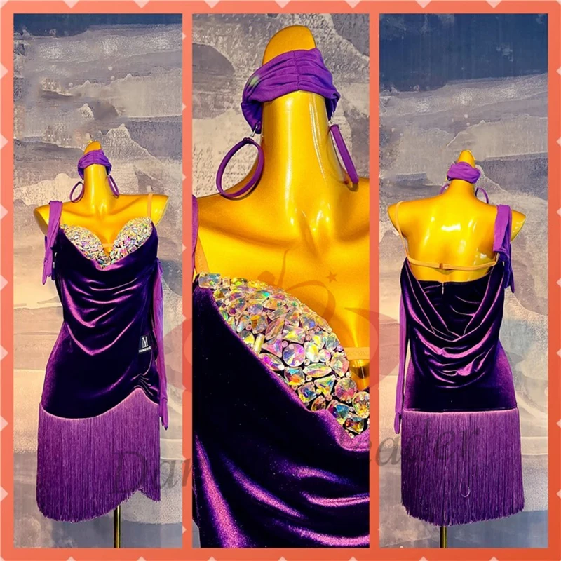 

Latin Dance Dress, High-end Custom Splicing Diamond Bra, Precisely Tango Women's Adult and Children's Professional Clothing