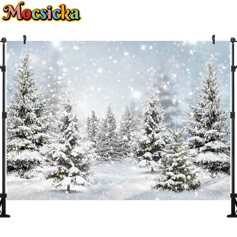 Mocsicka Photography Background Christmas Tree Snow Decoration Supplies Kids Photo Portrait Backdrop Studio Props Banner