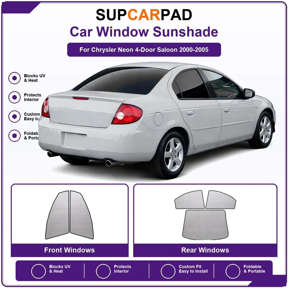 For Chrysler Neon 4-Door Saloon 2000-2005 Pre‑Cut Auto Window Sunshade Anti‑UV Car Sun Visor Protector