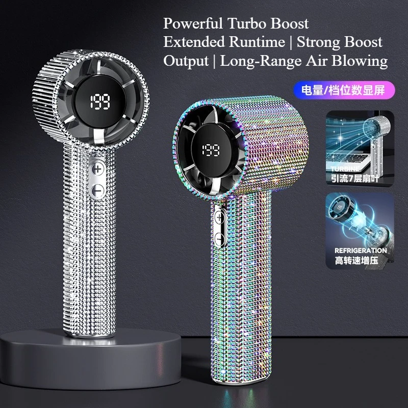 High Speed Turbine Fan USB Charging Digital Display Portable Handheld Small Fan for Home Outdoor