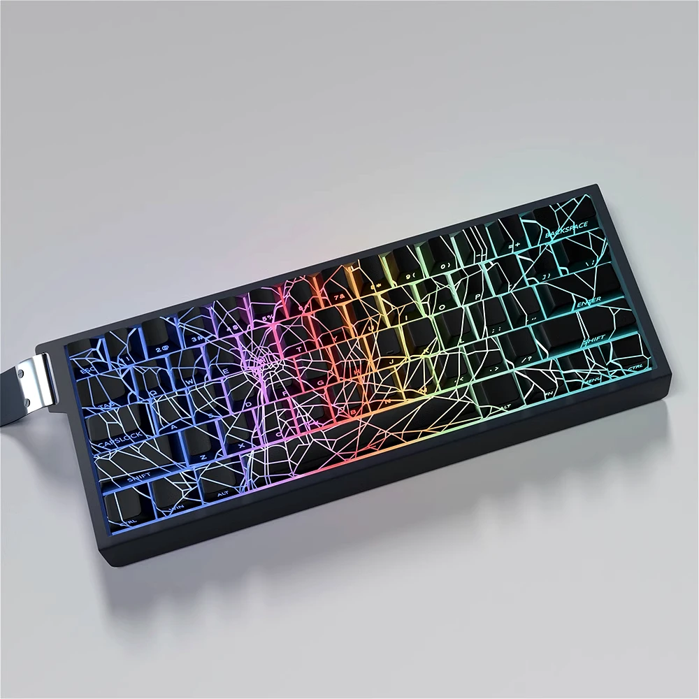 GEFENSI Spiderweb Keycaps Side-engraved Line Translucent PBT 64/74 Keys Cherry Personalized Keycaps For 60/64/68 Mechanical Keyb